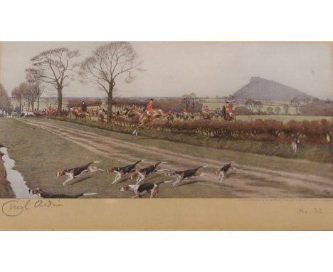 After Cecil Aldin (1870-1935): 'The Cheshire Hounds away from Tatton Hall' signed original limited edition colour print 32/50