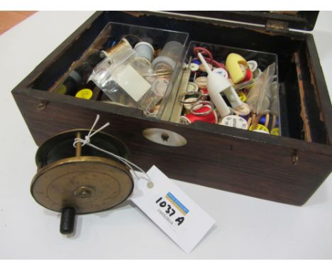 Vintage brass 3" reel and fly making accessories in one box Condition Report Click here for further images, condition, auctio