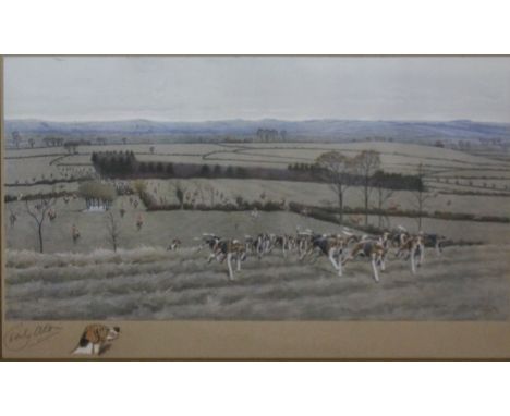 After Cecil Aldin (1870-1935): 'The Warwickshire - Gone away from Oxhill' original colour print signed with hound remarque 38