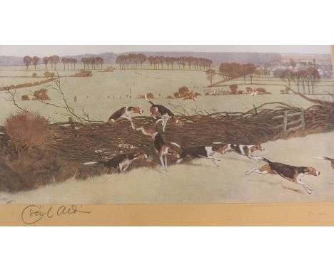 After Cecil Aldin (1870-1935): 'The Pytchley gone away from Badby Wood' signed original limited edition colour print 44/300 p