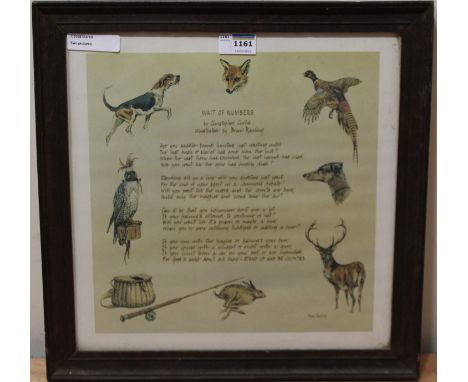 'Weight of numbers' ode to country sports colour print by Christopher Curtis illus. by Brian Rawling 34cm x 34cm and one othe