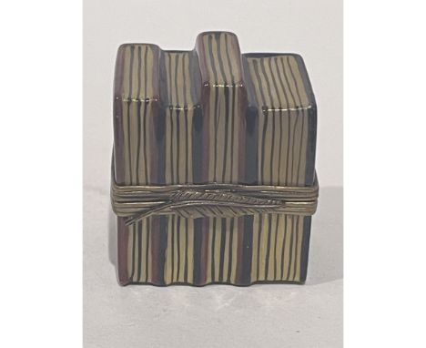 24k gold accented Hand painted collection of law books facing out on a shelf porcelain mini box. Skillfully realistic. Gilded