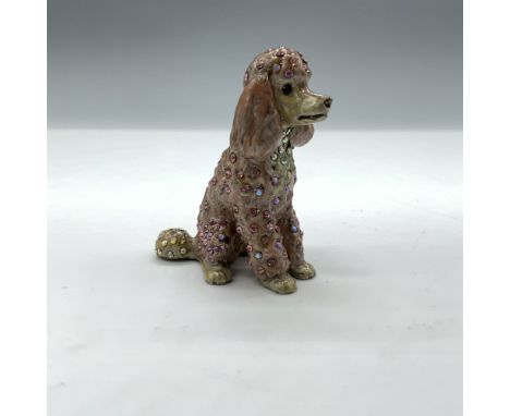 Beautiful miniature dog figurine featuring enamel with pink and iridescent crystals. Jay Strongwater stamp on the bottom. Dim