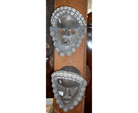 Tribal Art: 2 x Dan Dean gle wooden with cowrie shells betrothed masks