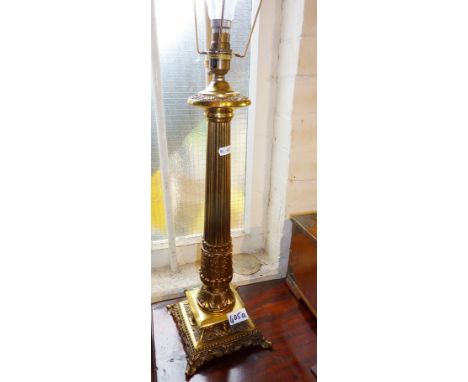 Large brass classical columnar table lamp base, approx. 54cm high