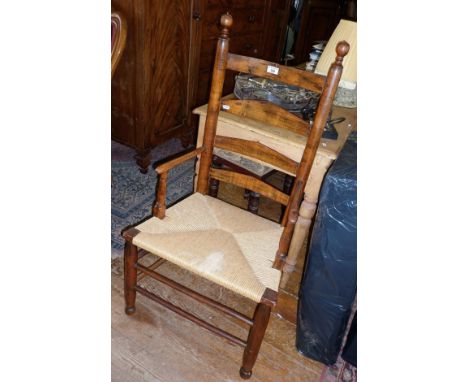Rush seated "Quaker" style ladder back armchair