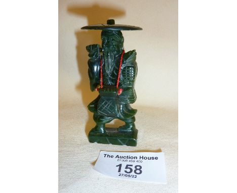 Chinese carved Spinach jade figure (base A/F), approx. 8cm high
