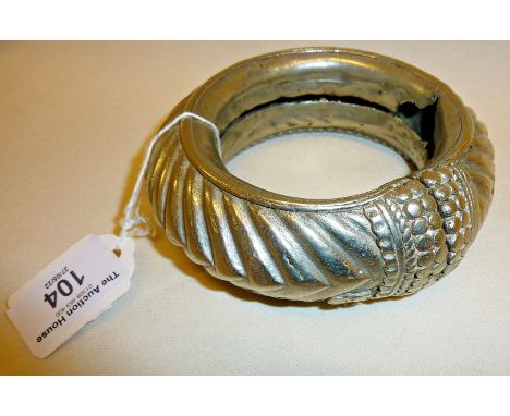 Tribal Art - large African white metal slave bangle (some damage to interior)