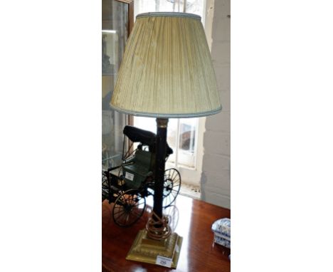 Brass corinthium column table lamp base with pleated shade