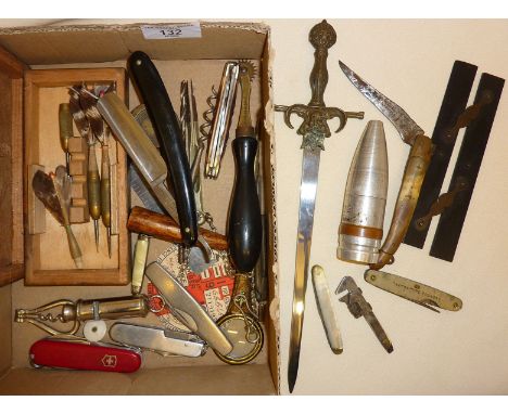 Antique and vintage pocket knives, including Laguiole and Schrade Uncle Henry, old tools, darts, corkscrews, etc.