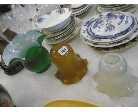 THREE LIGHT SHADES, ONE WITH VASELINE GLASS