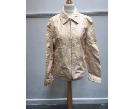 Four items of 1980s outerwear to include pale pink PVC zipped jacket from Hugo Boss, long maroon cloak with velvet hood, heav