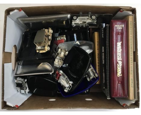 Automobile interest: a collection of ashtrays with vintage cars, together with a number of automobile related publications 