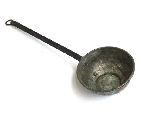 A very large copper ladle, the bowl 16.5cmD 