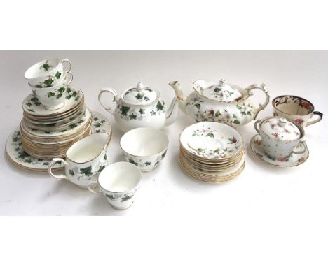 A mixed lot of teawares to include Colclough and Duchess 'Ivy' cups, saucers, teapot, etc; Hammersley &amp; Co. 'Dogwood Blos