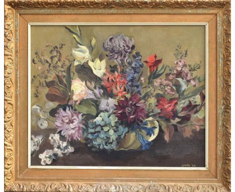 Daphne Unite (b.1907), still life of flowers, oil on canvas, signed and dated 'Unite '44' lower right, 49x59cm 