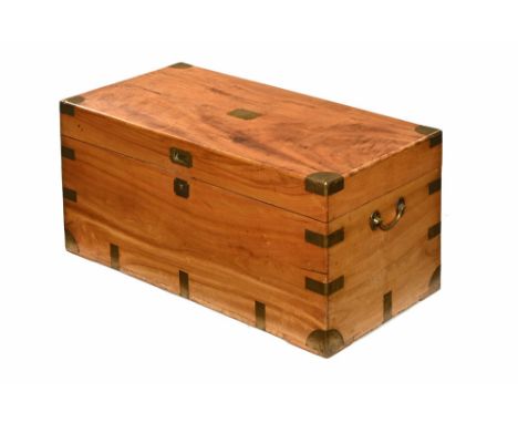 A 19th century brass bound military camphorwood trunk, with recessed handle to the lid and carrying handle to either side.  H