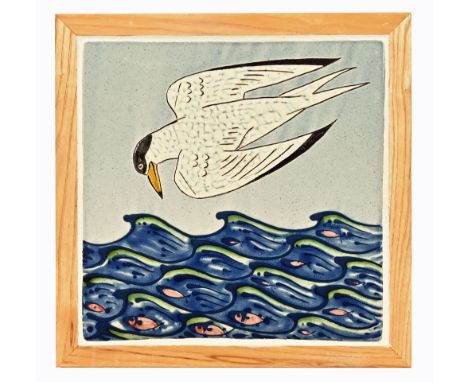 Hans Ullrich a ceramic tile, depicting a Tern and Fish, frame size 33 x 33 cm.