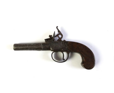 A 19th century flintlock pocket pistol, with turn off barrel by Blanch London.  Length 18 cm.   CONDITION REPORT:  The top si