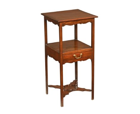 A Georgian mahogany nightstand, with square top and shelf below with single drawer, brass drop handle and with cross stretche