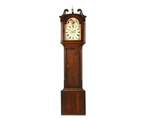 Henry Hird Ulverston a 19th century eight day longcase clock, with arched painted dial with moonphase and painted H Hird Ulve