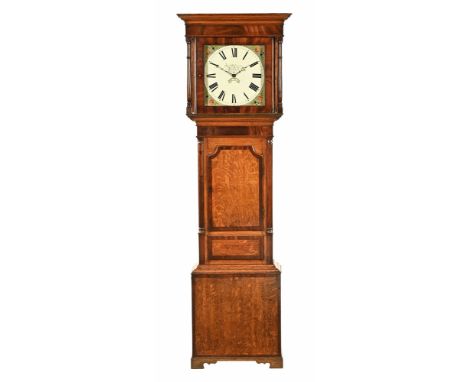 Thomas Robinson Kendal an oak and mahogany crossbanded longcase clock, with painted dial and 30 hour movement, the hood with 