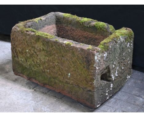 A 19th century sandstone trough.  Height 40 cm, width 77 cm, depth 51 cm.