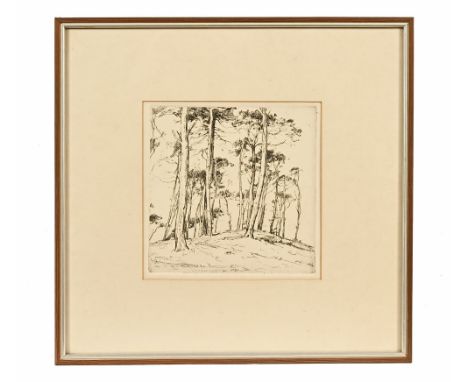 Frederick (Fred Lawson (1888-1968), an etching "Lady Hill" depicting trees, initialled FL.  20 x 197 cm, framed and mounted. 