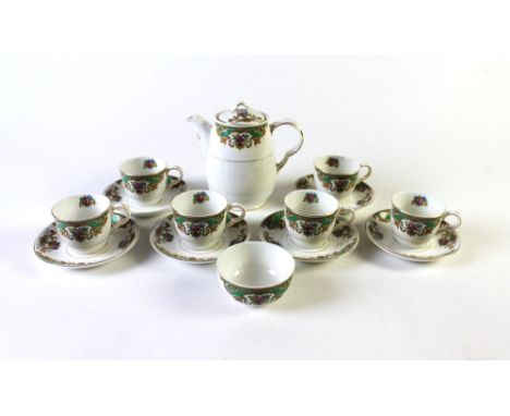 A Maddock & Sons coffee set, six coffee cups, saucers, sugar bowl and coffee pot.