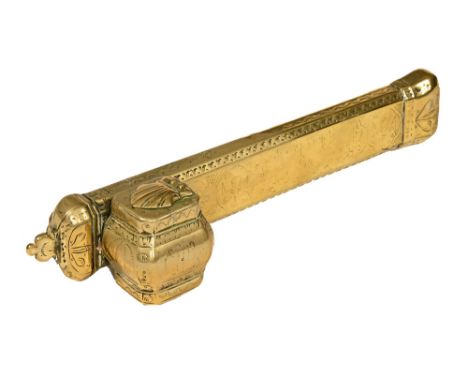 A 19th century portable inkwell and sealing wax holder.  Length 23 cm.