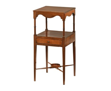 A George III mahogany square washstand, with later fixed top frieze drawer and tapered legs of square section.  Height 82 cm,