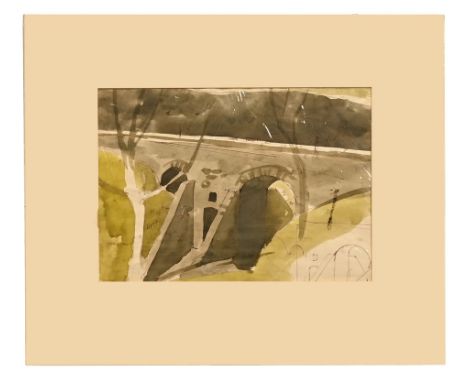 Percy Kelly (1918-1993), a bridge sketch in ink and watercolour wash.  24 cm x 33 cm. ARR.  Provenance: originally from a col
