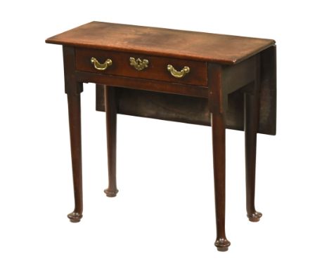 A George III single drop flap side table, with recessed frieze and raised on turned legs terminating in pad feet.  Height 71 