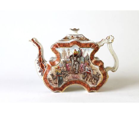 A Victorian Burgess & Leigh Indian Empire scenes transfer printed and gilt teapot.  Height 18 cm, length 26 cm.   CONDITION R