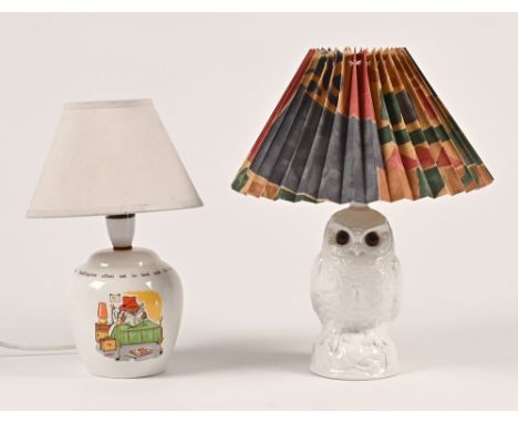 A Poole pottery owl lamp, and Paddington Bear lamp base.    CONDITION REPORT:  The owl lamp is generally in very good order. 