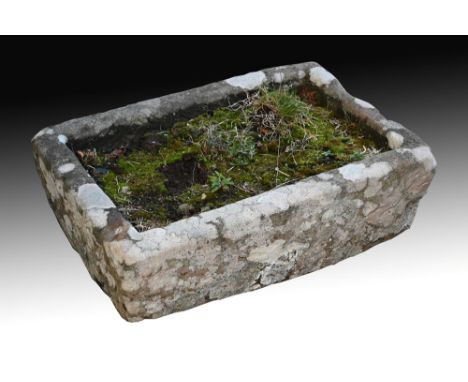 A Victorian sandstone trough, rectangular.  Height 26 cm, length 81 cm, depth 54 cm.