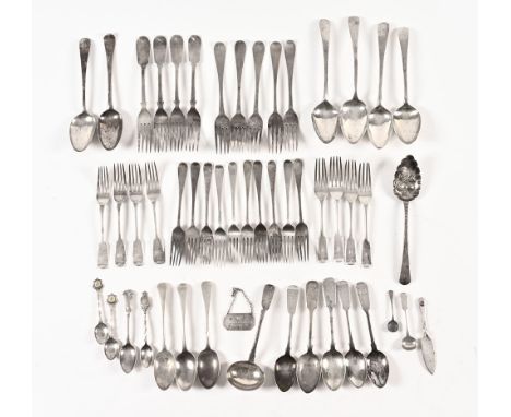 A large selection of mixed silver flatware, late 18th/19th and early 20th century, forks, spoons, ladles, berry spoon etc, va