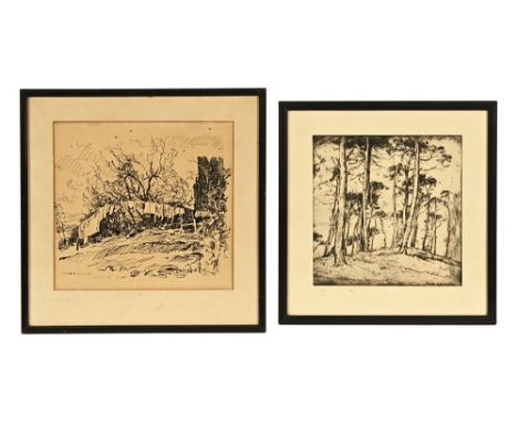 Frederick (Fred Lawson (1888-1968), a pen and ink drawing, depicting possibly a ruined castle wall and trees, signed and date