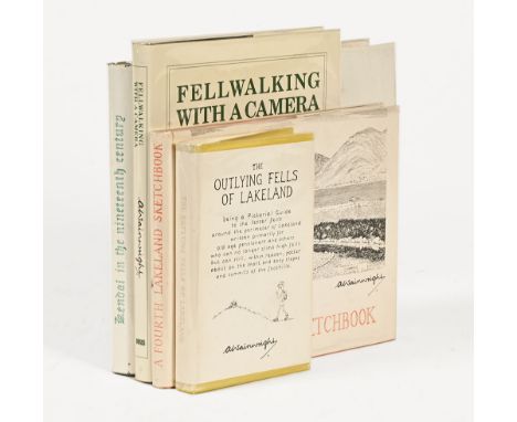 Four Alfred Wainwright books, "The Outlying Fells of Lakeland" first edition, "Fourth Lakeland Sketchbook", signed first edit