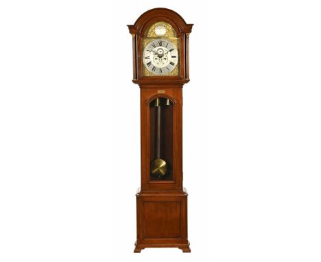 D Todd & Son Glasgow an Edwardian regulator longcase clock, with arched brass and silvered dial marked to the top Tempus Fugi