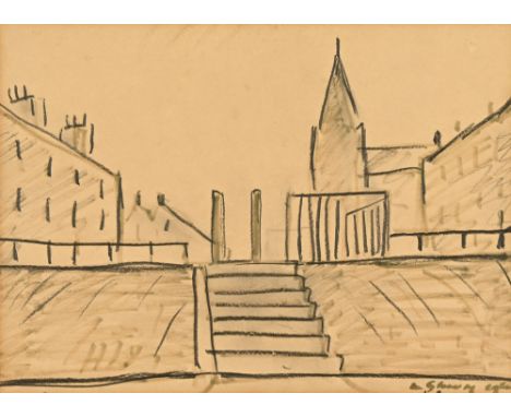 Laurence Stephen Lowry RA (1887-1976), a pencil drawing "St Mary's Street Oldham".  26 cm x 36 cm, framed signed and dated 19