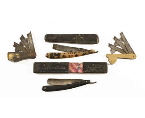 Two 19th century phleams and two cutthroat razors.  This bladed product is not for sale to people under the age of 18.  By bi