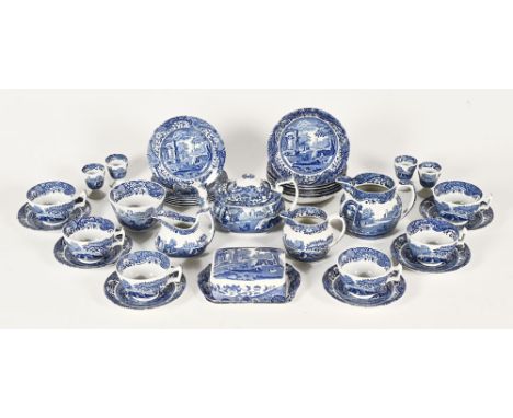 A collection of Spode England Italian tea and allied wares, comprising four egg cups, butter dish, three jugs, small basin, t