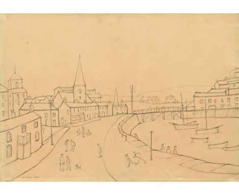 Laurence Stephen Lowry RA (1887-1976), pencil drawing on paper "Maryport - The Estuary", signed L S Lowry 1960, framed and mo