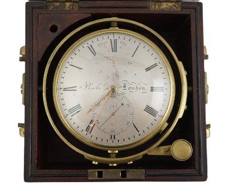 John Poole of London. A mid 19th century two day marine chronometer in a brass mounted mahogany case, with silvered Roman dia