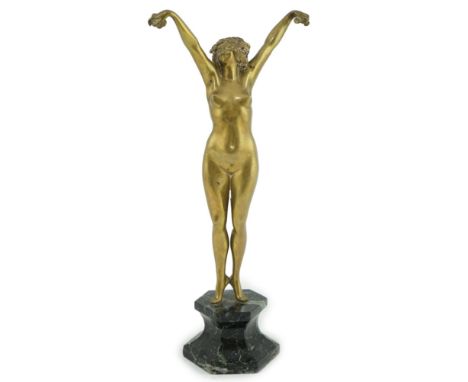 Claire Jeanne Roberte Colinet (1885–1972). An Art Deco bronze figure of an Andalusian Dancer standing holding castanets, on a