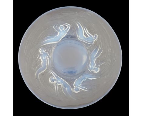 An R. Lalique Ondines opalescent glass dish, moulded mark and engraved mark Lalique, 27.2cm diameter Some occasional scratche