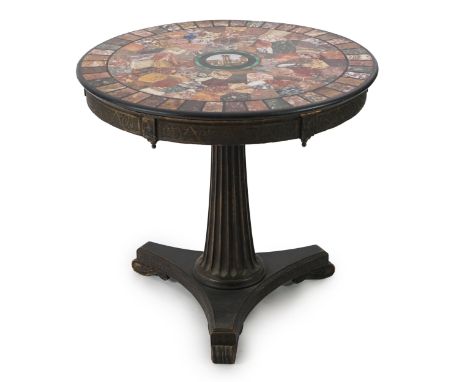 A 19th century Italian micro mosaic and specimen marble topped centre table, the circular top with central panel of the Forum