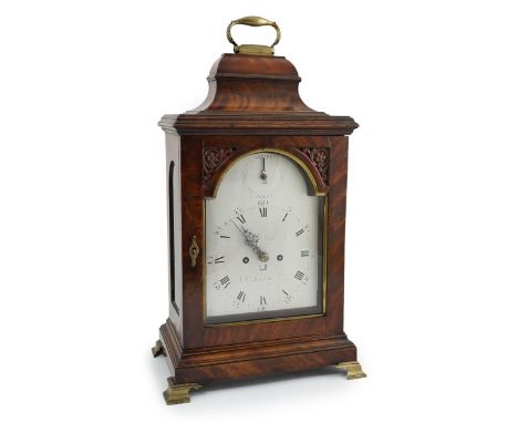 William Ward of London. A George III mahogany bracket clock, the plain architectural case with arched silver dial with strike