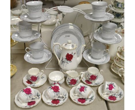 A Royal Albert Sweet Romance coffee set; a Crown Ming tea service